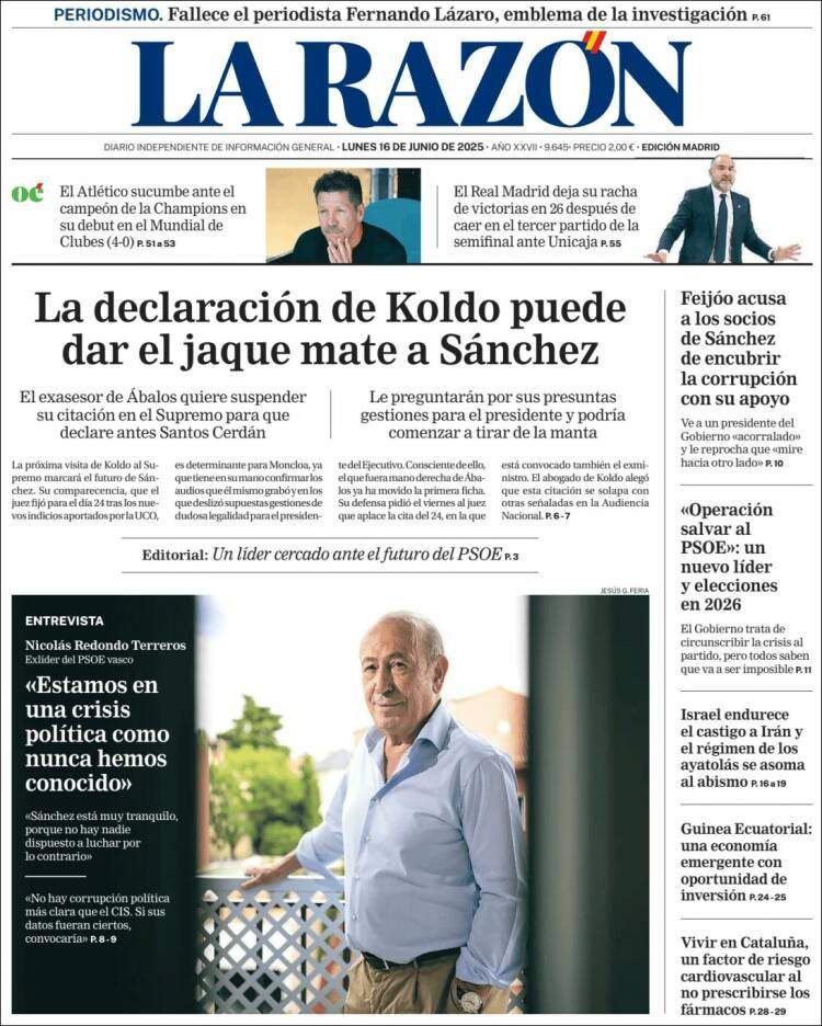 Portada 'La Razon' Portada 'La Razon'