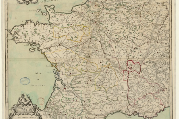 Mor Lluis XIV, el Rei Sol, que va passar d'admirar a detestar els catalans. Mapa de França (1690). Font Bibliothèque Nationale de France