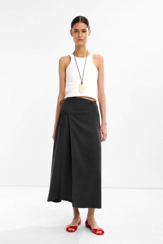 Faldilla|Falda midi amb encreuament|cruïlla 100 % lyocell Faldilla|Falda midi amb encreuament|cruïlla 100 % lyocell