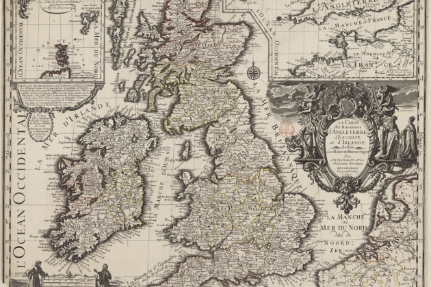 Mapa d'Anglaterra, Escòcia, Gales i Irlanda (1699). Taller cartografic Quercy. Paris. Font Bibliotheque Nationale de France
