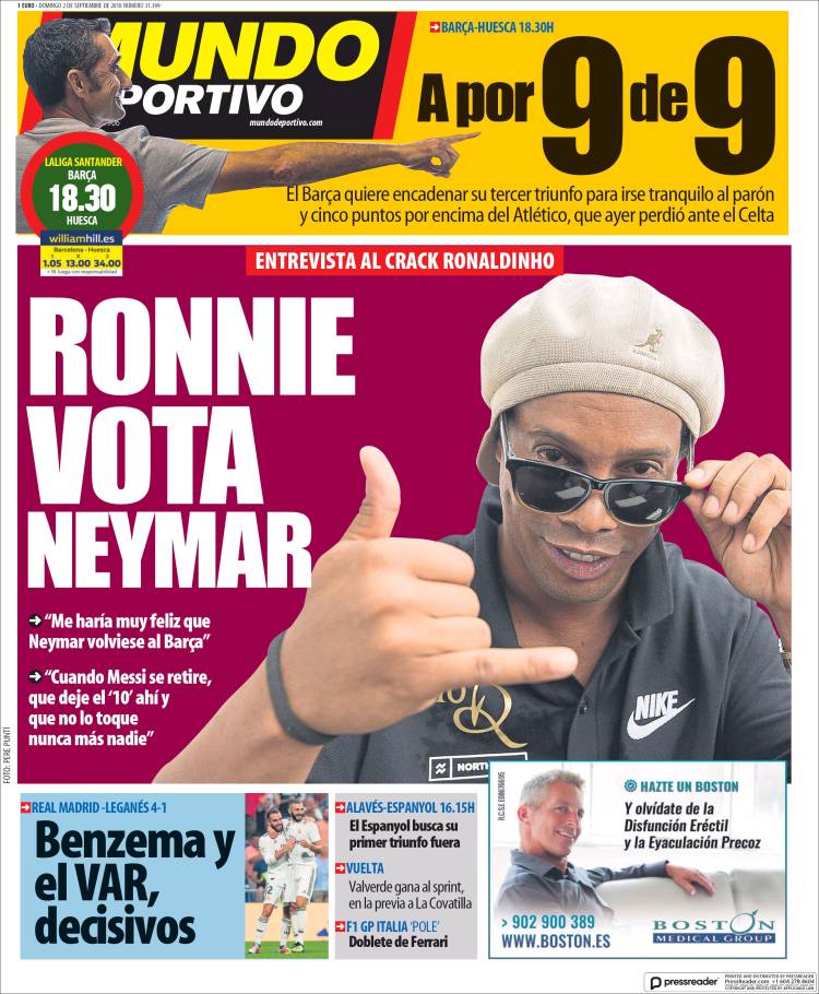 Mundo Deportivo Llevada|Traída 02 09 2018 Mundo Deportivo Llevada|Traída 02 09 2018