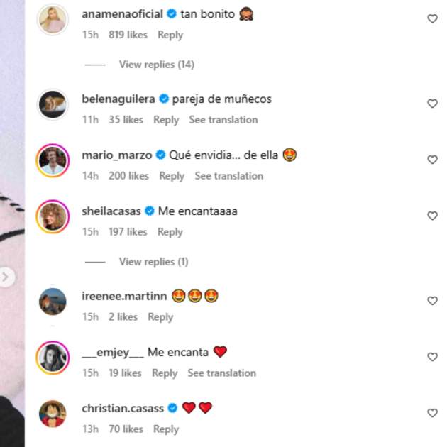 La reacció de Sheila Casas, Christian Casas i alguns VIP a la publicació de la parella / Instagram La reacció de Sheila Casas, Christian Casas i alguns VIP a la publicació de la parella / Instagram