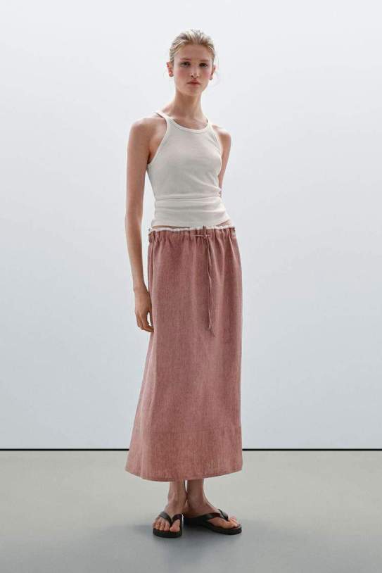 Faldilla|Falda midi goma 100% lino1 Faldilla|Falda midi goma 100% lino1