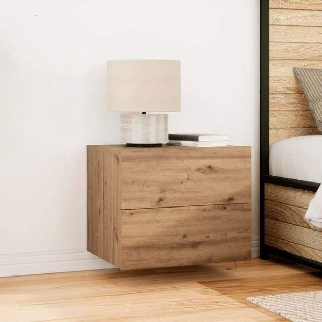 vidaXL Tauleta de nit de paret amb llum LED roure artisan1 vidaXL Tauleta de nit de paret amb llum LED roure artisan1