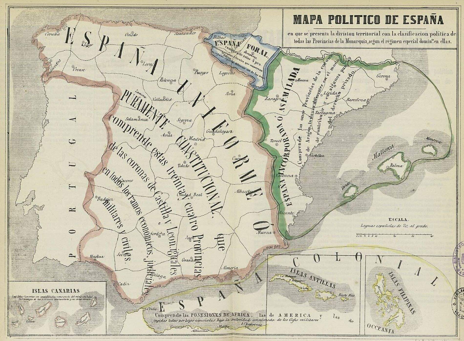 Mapa politic d'Espanya (1850). Font, Biblioteca Nacional d'Espanya