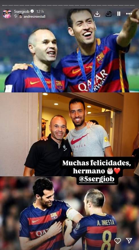 Felicitació d'Andrés Iniesta a Sergio Busquets IG Felicitació d'Andrés Iniesta a Sergio Busquets IG