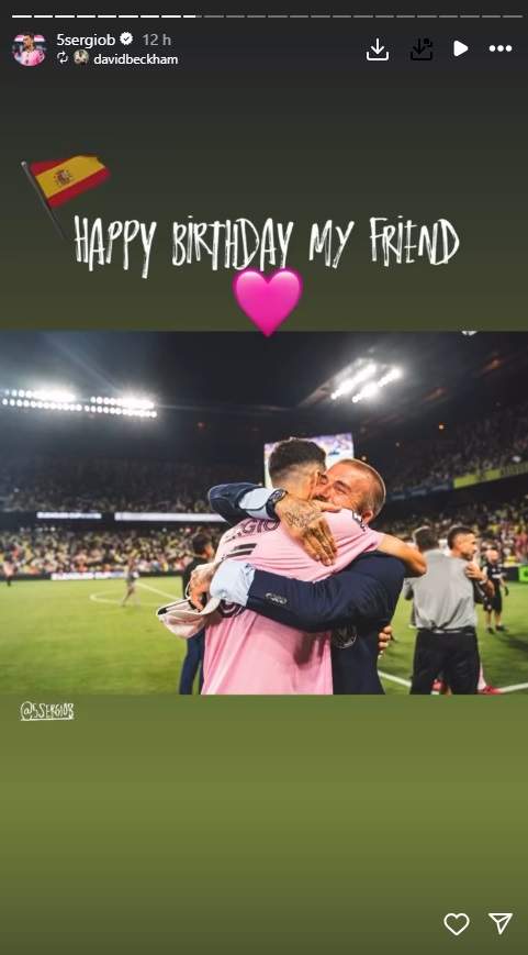 Felicitació de David Beckham a Sergio Busquets IG Felicitació de David Beckham a Sergio Busquets IG