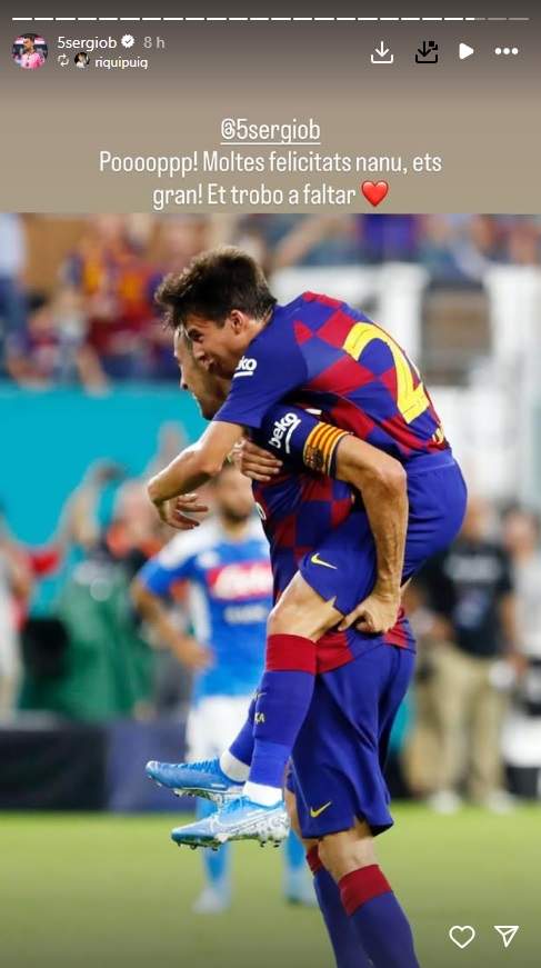 Felicitació de Riqui Puig a Sergio Busquets IG Felicitació de Riqui Puig a Sergio Busquets IG