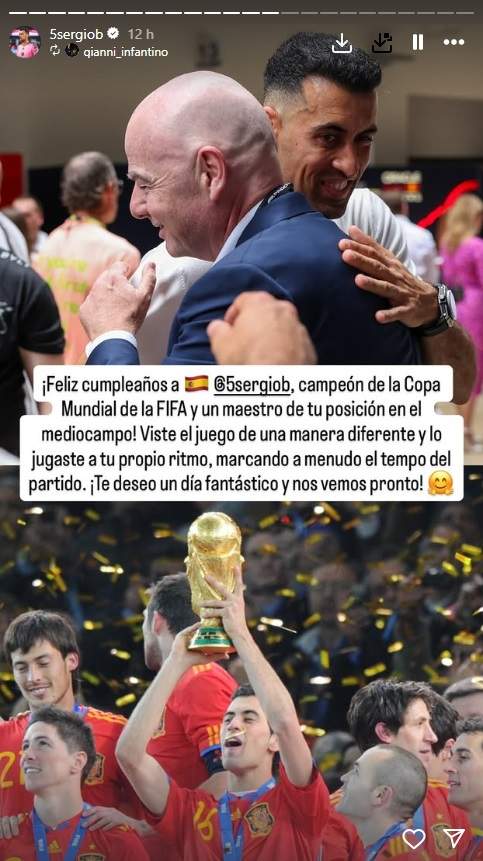 Felicitació de Gianni Infantino a Sergio Busquets IG Felicitació de Gianni Infantino a Sergio Busquets IG