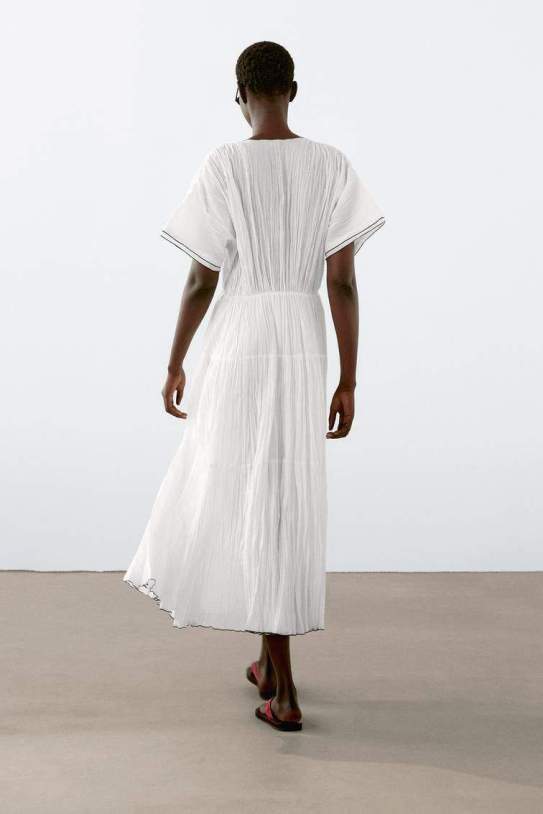 Vestido largo plisado contraste Vestido largo plisado contraste