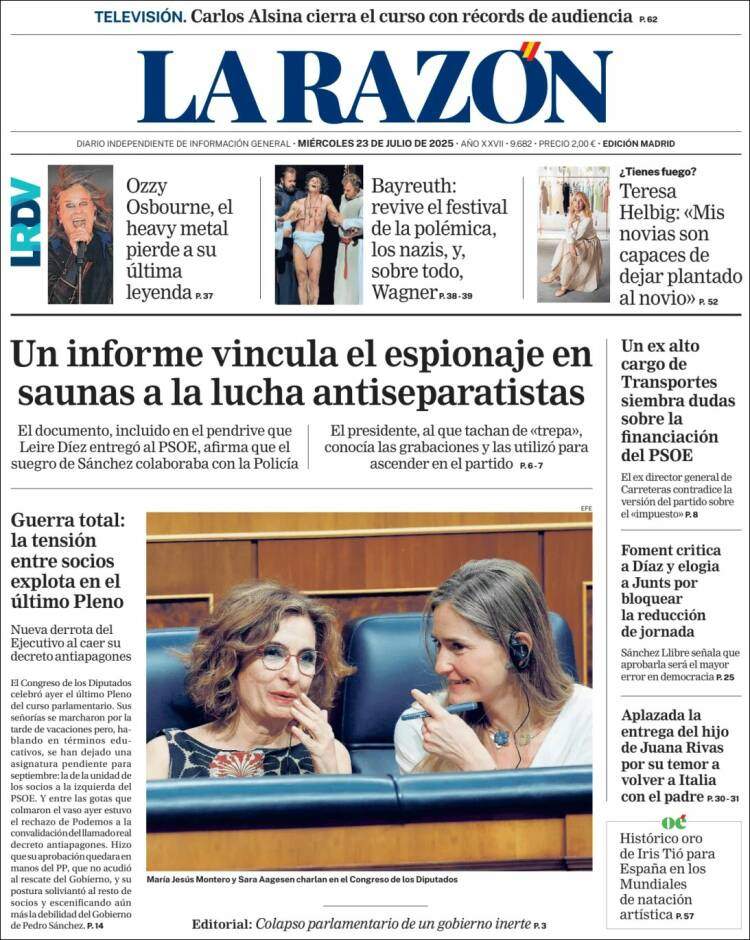 Portada 'La Razón' Portada 'La Razón'