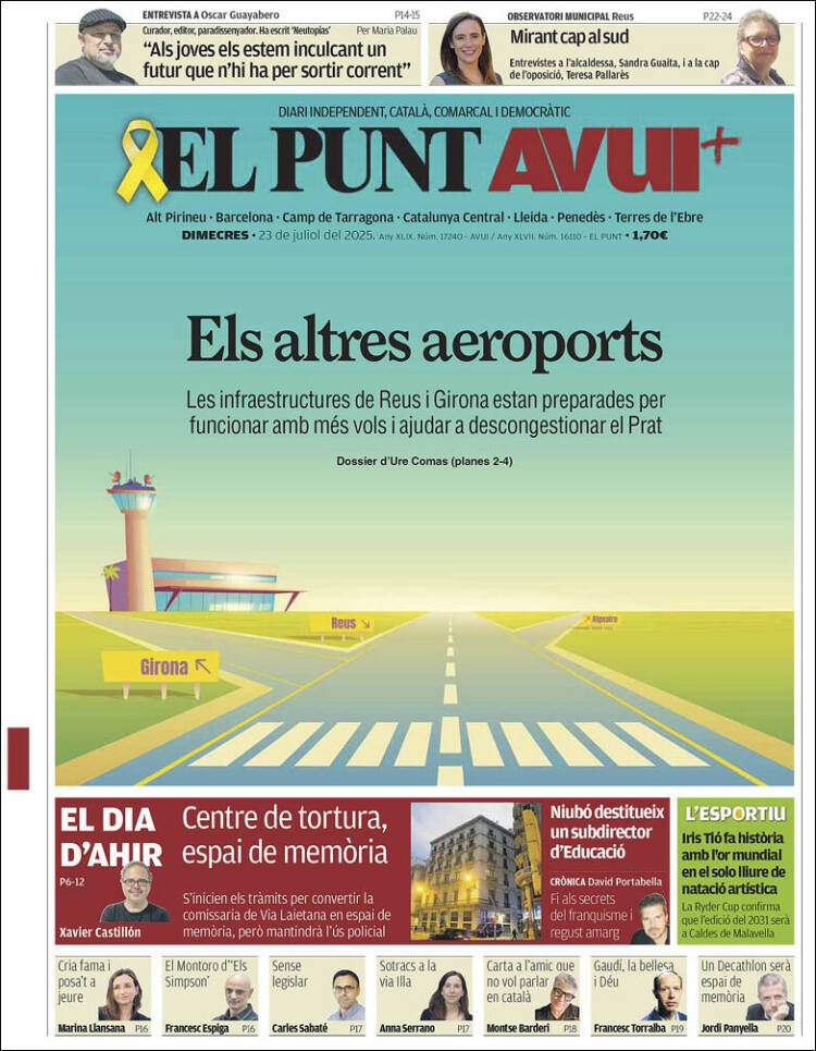 Portada 'El Punt Avui' Portada 'El Punt Avui'