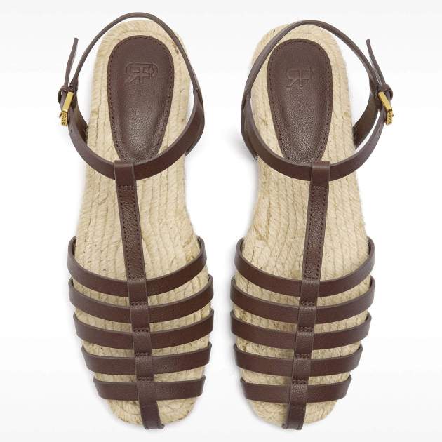 Sandalias de piel con tiras y yute Sandalias de piel con tiras y yute