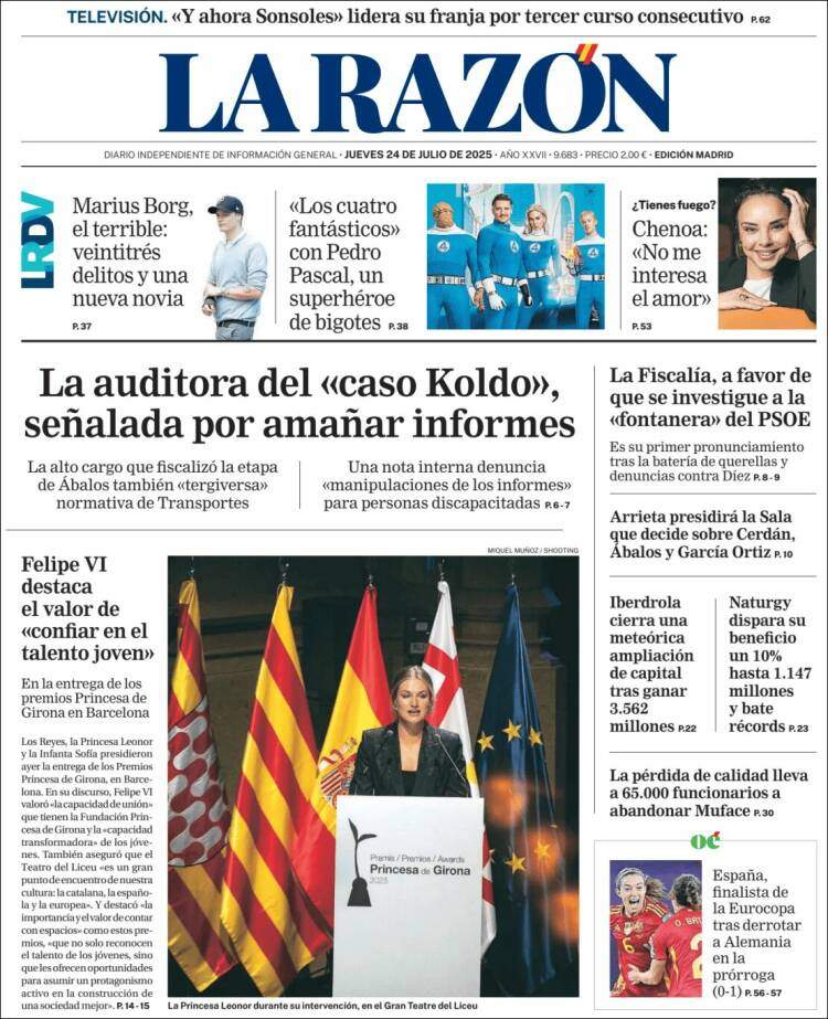 Portada 'La Razón' Portada 'La Razón'