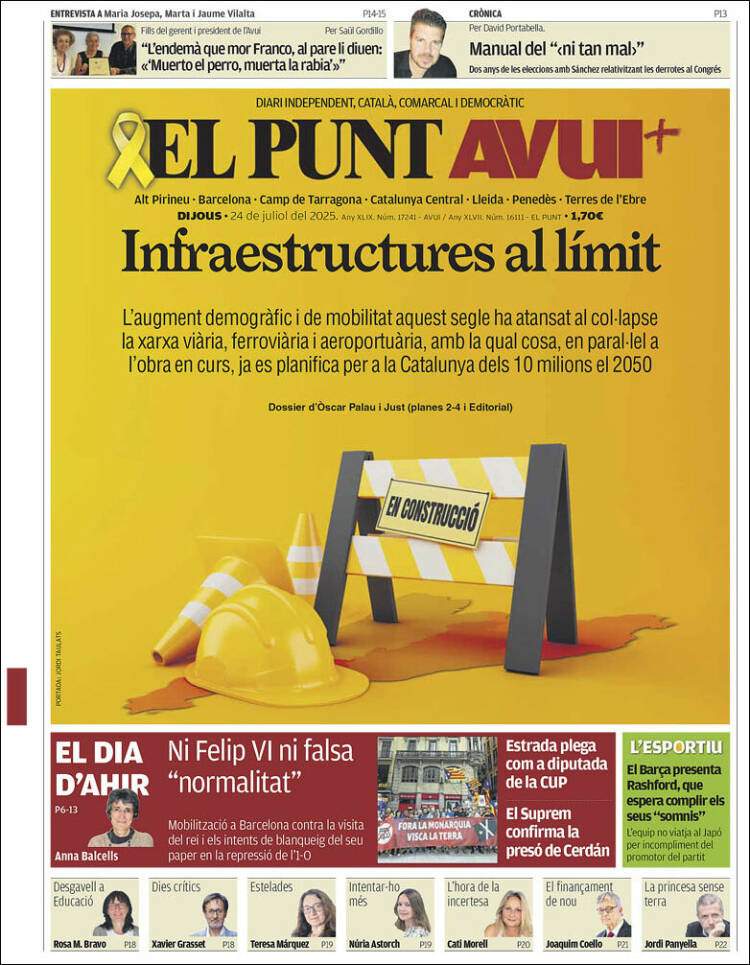 Portada 'El Punt Avui' Portada 'El Punt Avui'