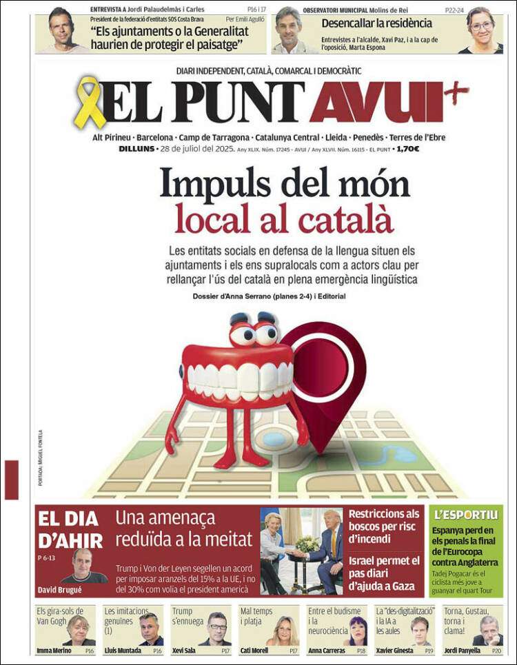 Portada 'El Punt Avui' Portada 'El Punt Avui'