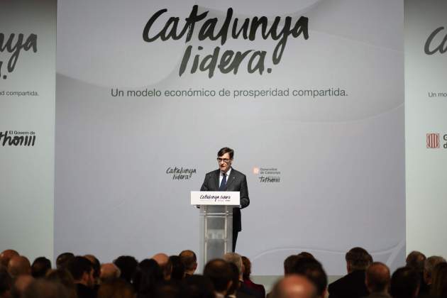El president de la Generalitat de Catalunya, Salvador Illa, presentant el Pla Catalunya Lidera a Madrid