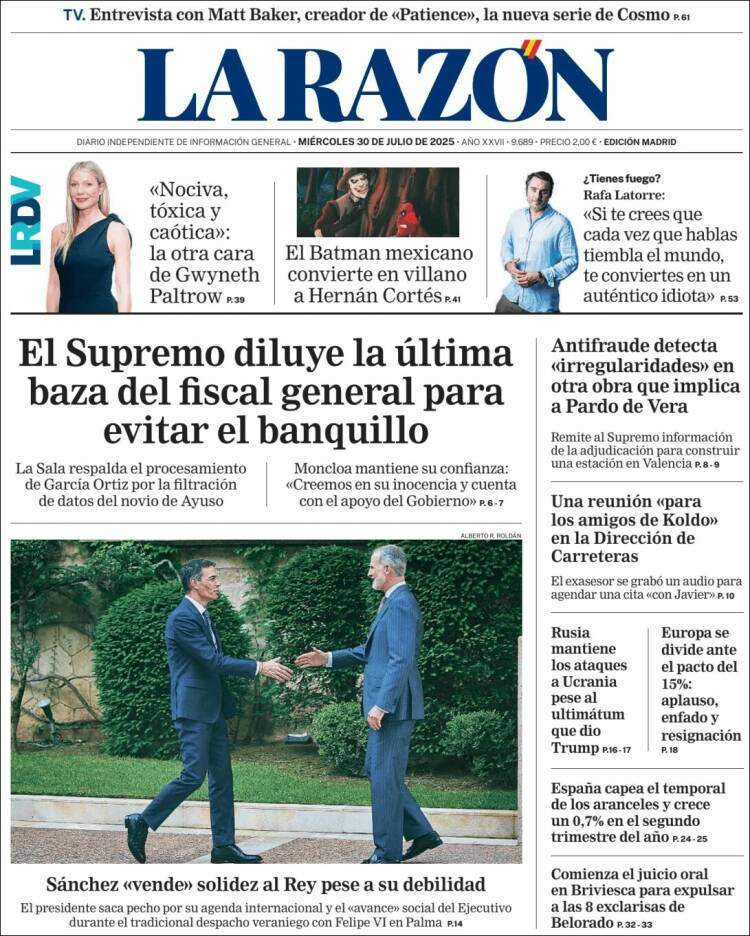 Portada 'La Razón' Portada 'La Razón'