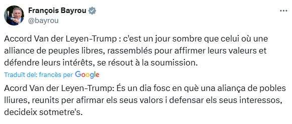 Piulada de Bayrou a X Piulada de Bayrou a X