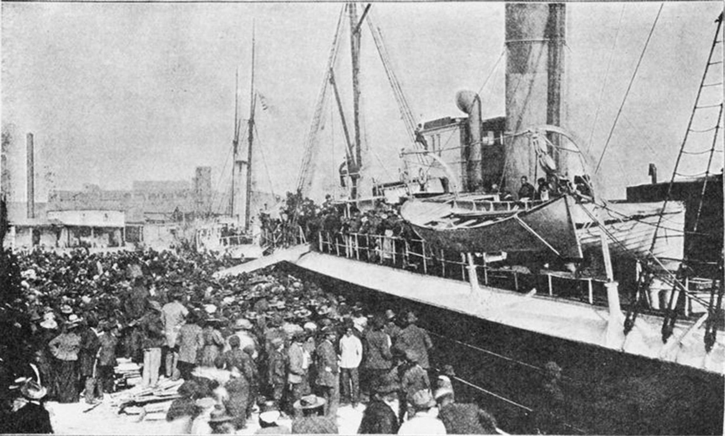Vaixell de negres nord americans que emigren a l'Àfrica (1896). Font The New York Public Library