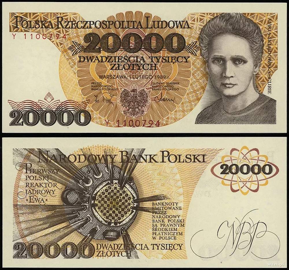 Bitllet de 20.000 zlotys de Marie Curie
