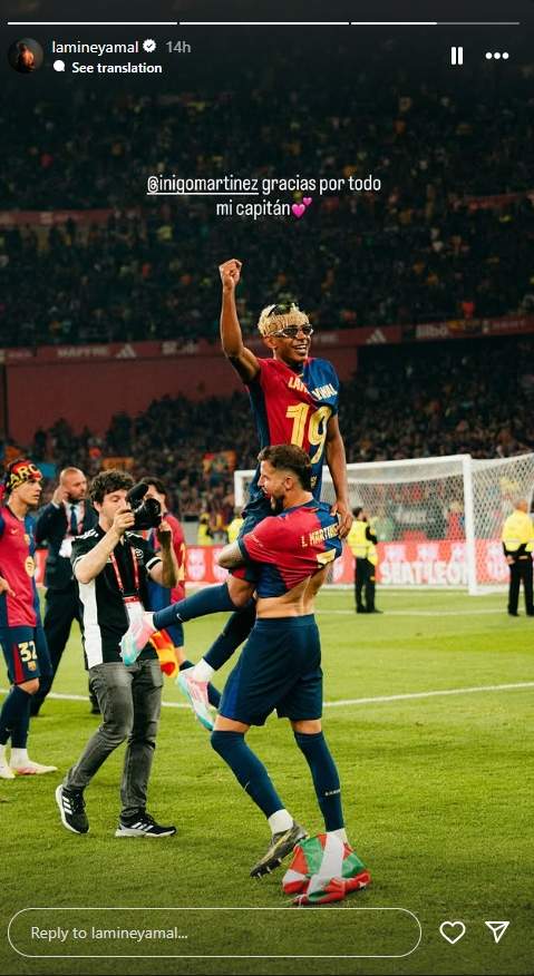 Lamine Yamal acomiadant se d'Íñigo Martinez Instagram Lamine Yamal acomiadant se d'Íñigo Martinez Instagram