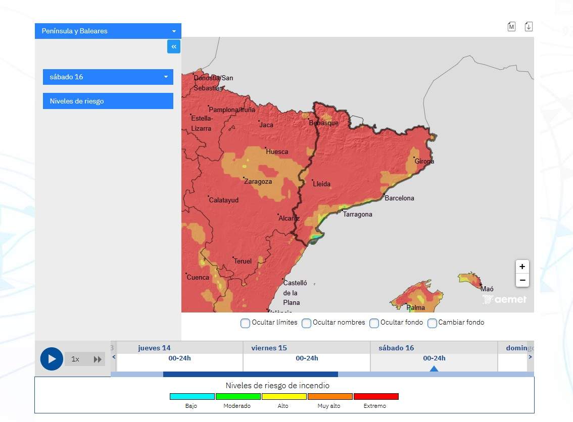 Catalunya risc màxim incendi forestal dissabte
