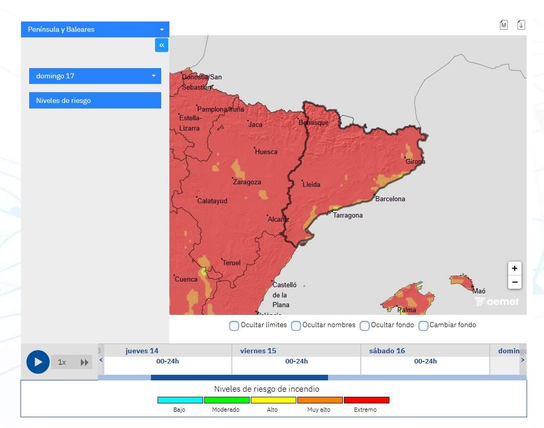 Catalunya risc màxim incendi forestal diumenge