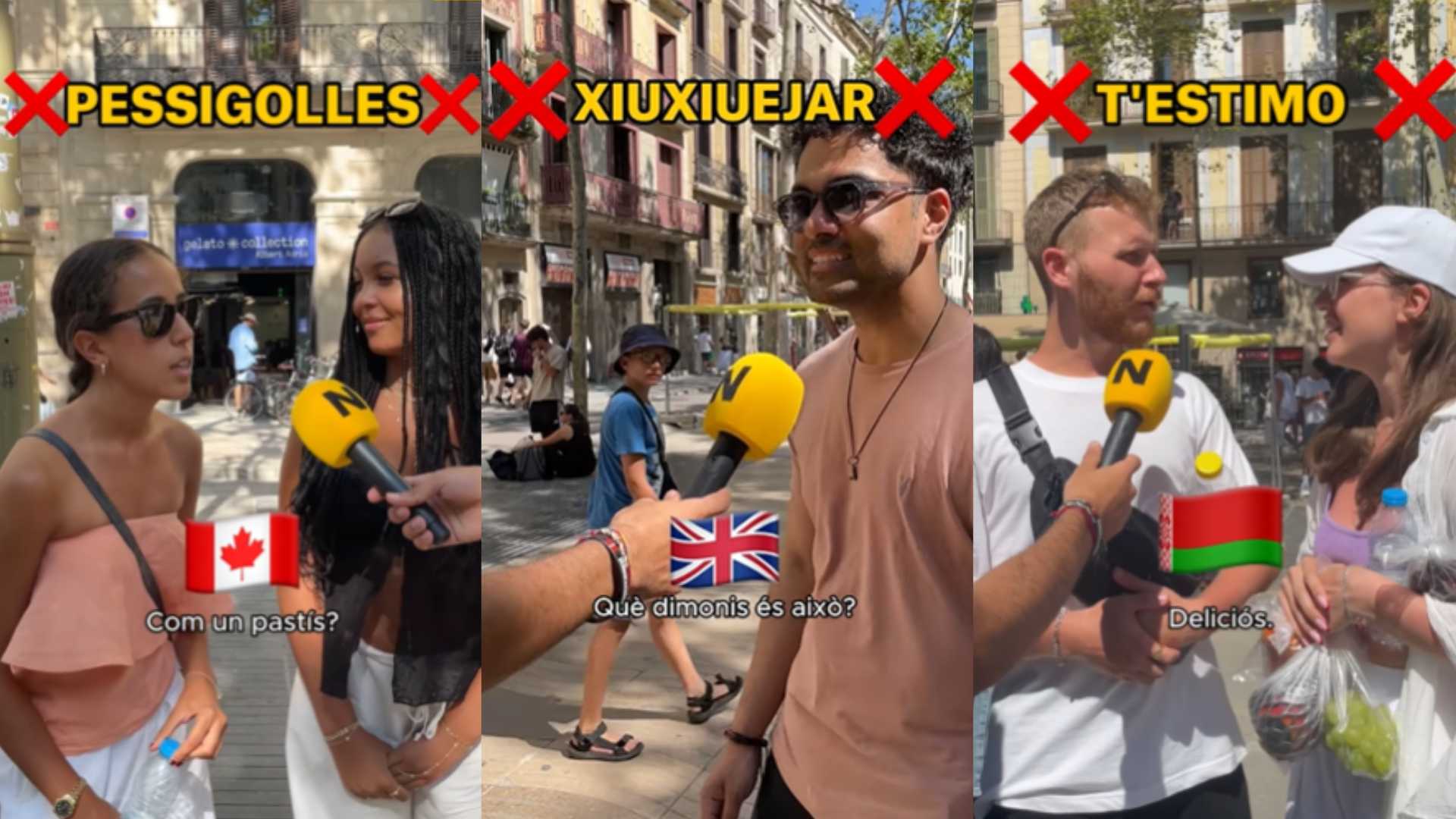 Turistes de Barcelona intenten endevinar paraules en català i el resultat és un festival lingüístic
