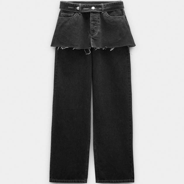 Pantalons denim rectes amb detall de faldilla|falda