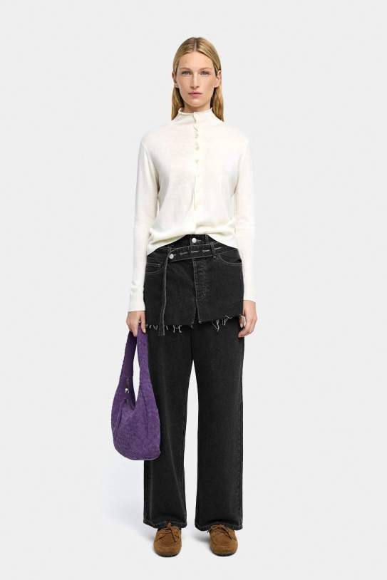 Pantalons denim rectes amb detall de faldilla|falda