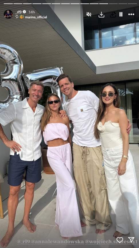 Robert Lewandowski, celebrando el aniversario|cumpleaños con su mujer y con 'Chesny' y su pareja IG