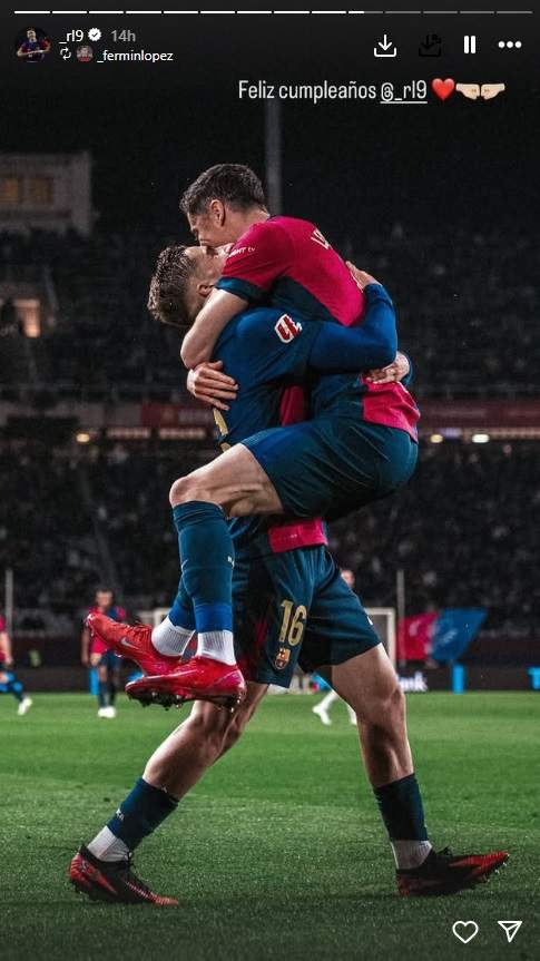 Fermín López felicita Robert Lewandowski por|para su 37.º aniversario|cumpleaños IG