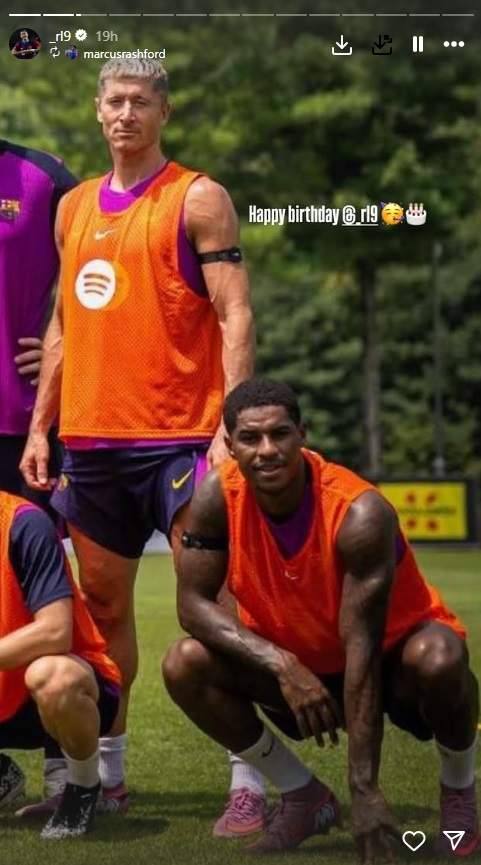 Marcus Rashford felicita Robert Lewandowski por|para su 37.º aniversario|cumpleaños IG