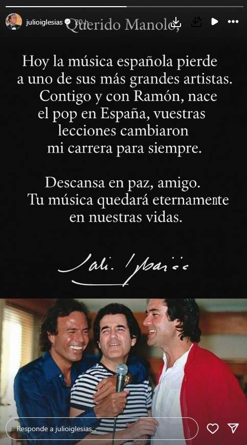 Missatge de comiat de Julio Iglesias a Manolo de la Calva IG Missatge de comiat de Julio Iglesias a Manolo de la Calva IG