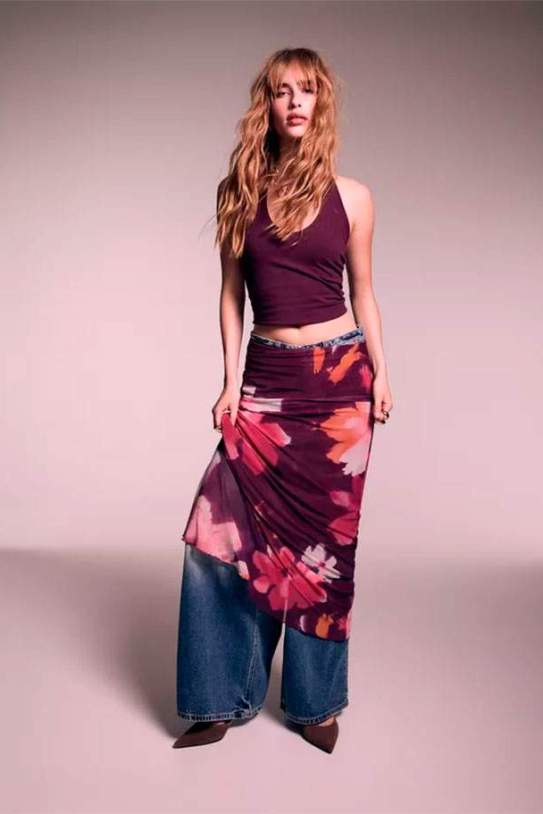 Falda midi tul estampado Falda midi tul estampado
