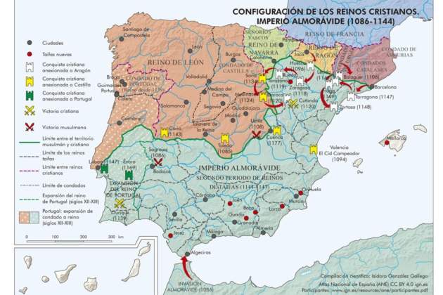 Mapa dels estats peninsulars a cavall dels segles XI i XII / Font: IGN Mapa dels estats peninsulars a cavall dels segles XI i XII / Font: IGN