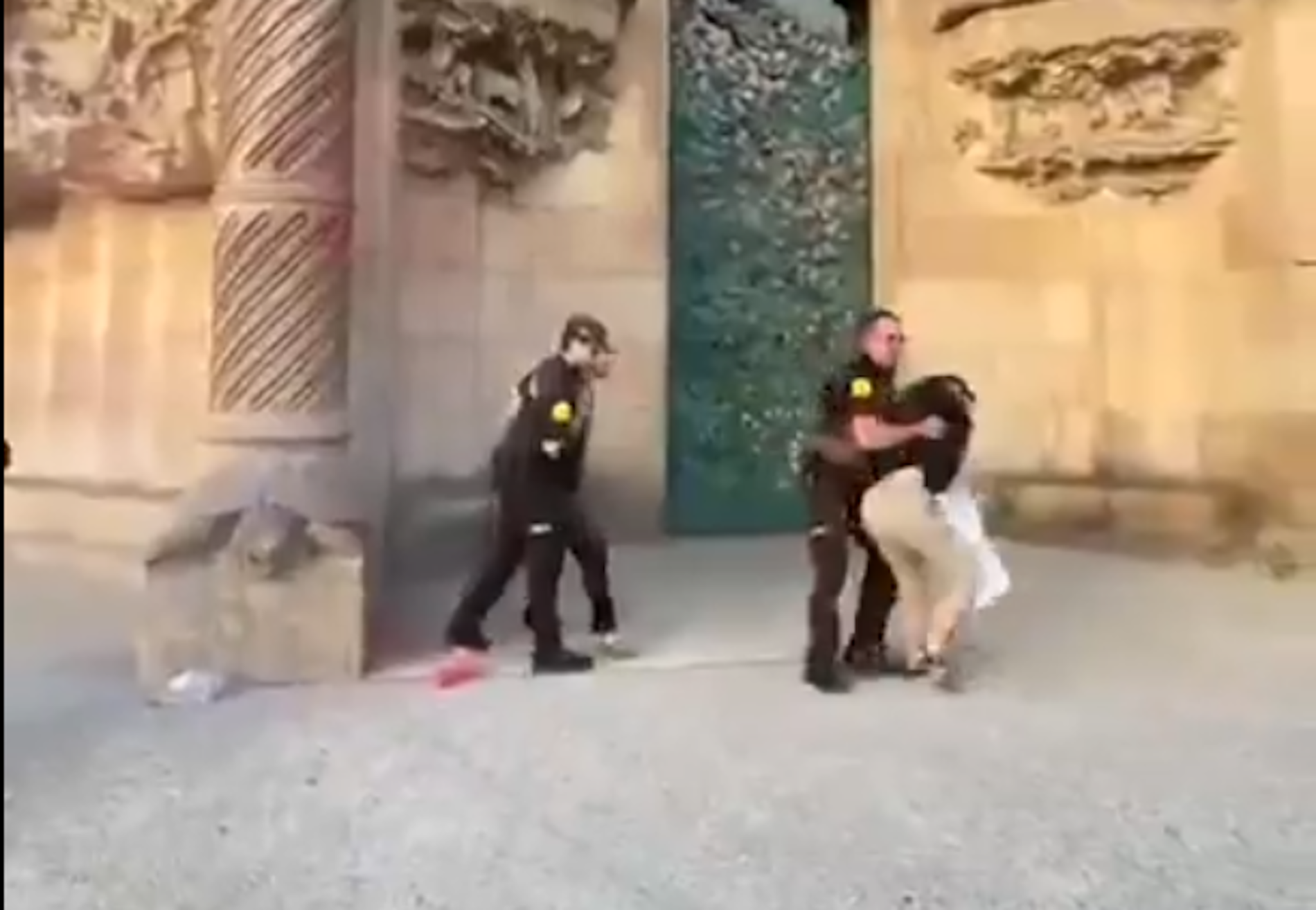 Activistas ecologistas manchan la fachada de la Sagrada Familia para protestar por los incendios