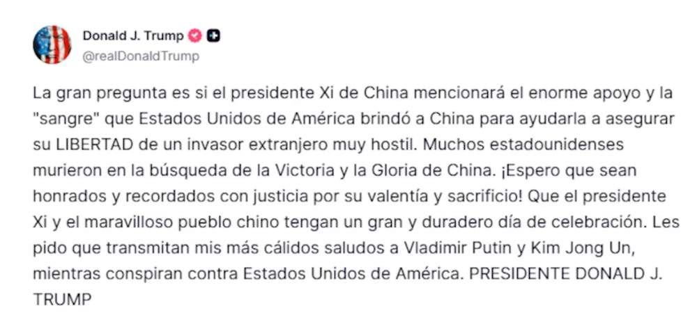 Missatge de Trump a la xarxa Truth Social Missatge de Trump a la xarxa Truth Social