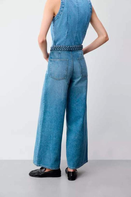 Jeans súper wide leg cintura trenada Jeans súper wide leg cintura trenada