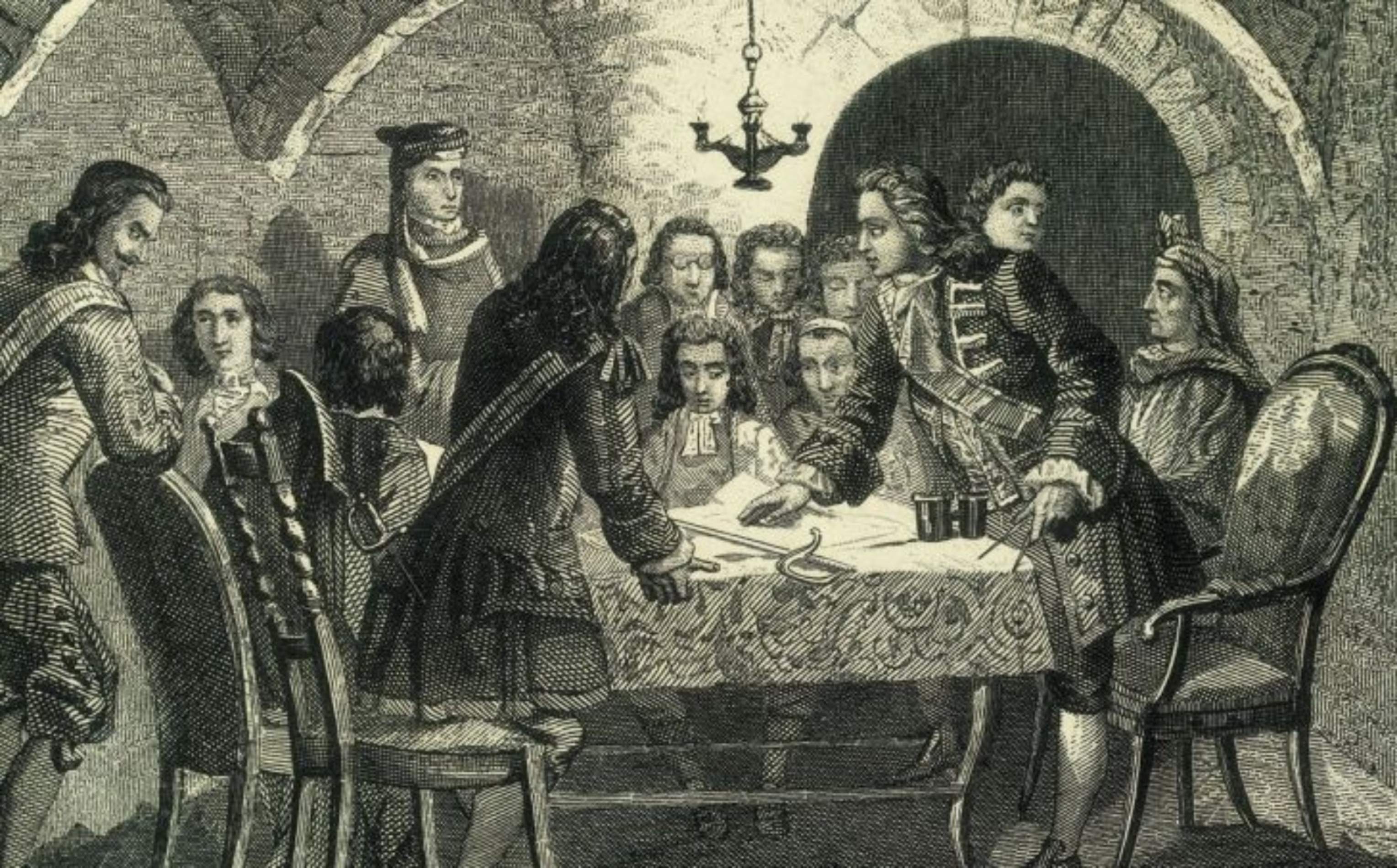 Representació coetània de la Junta de Guerra, el govern de facto de Catalunya (1713 1714). Font Wikimedia Commons 