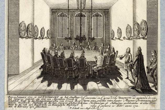 Representació coetània d'una de les reunions d'Utrecht (1713). Font Arxiu Comunal d'Utrecht
