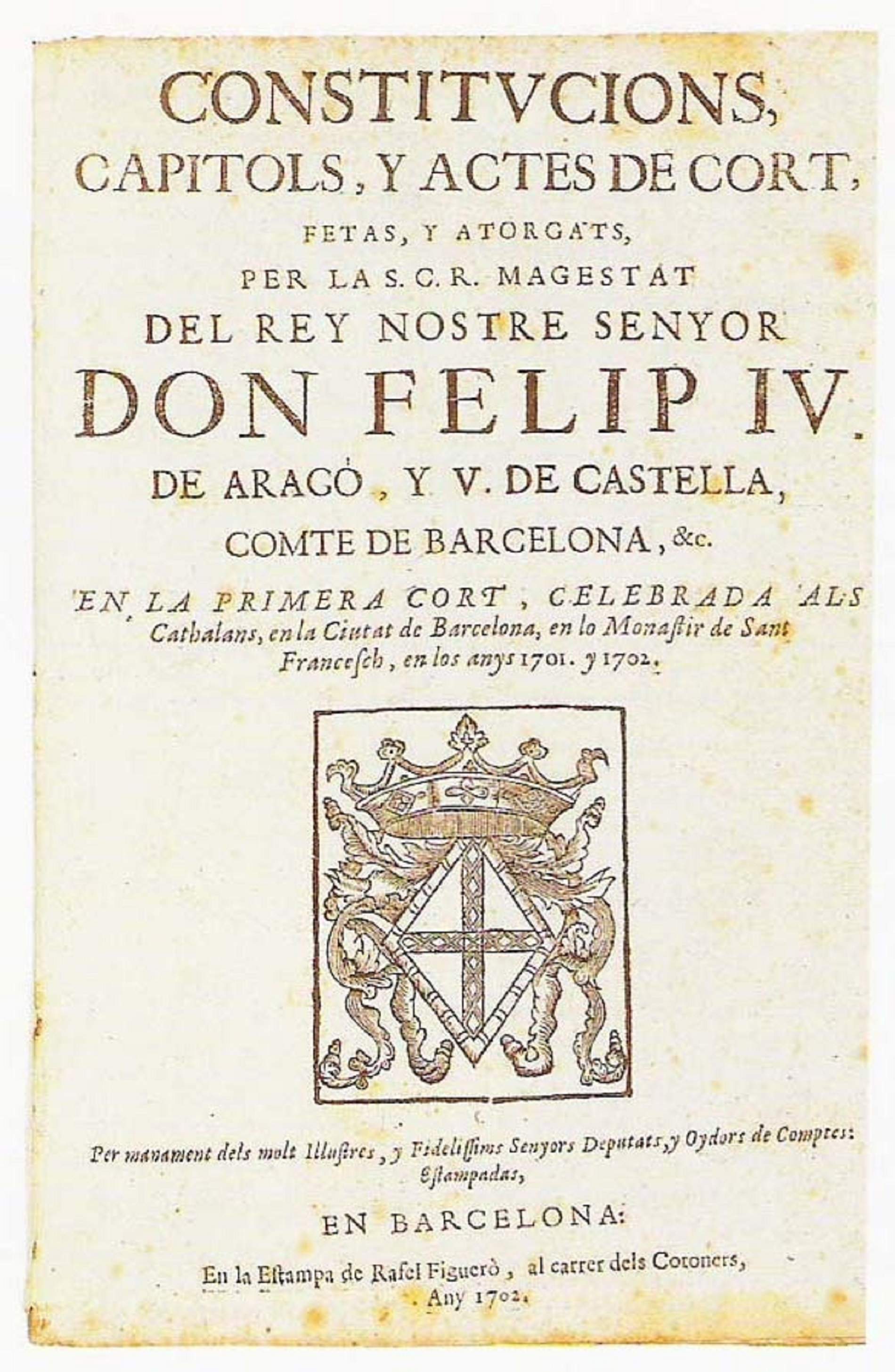 Portada de les accidentades corts de 1701. Font Wikimedia Commons Portada de les accidentades corts de 1701. Font Wikimedia Commons