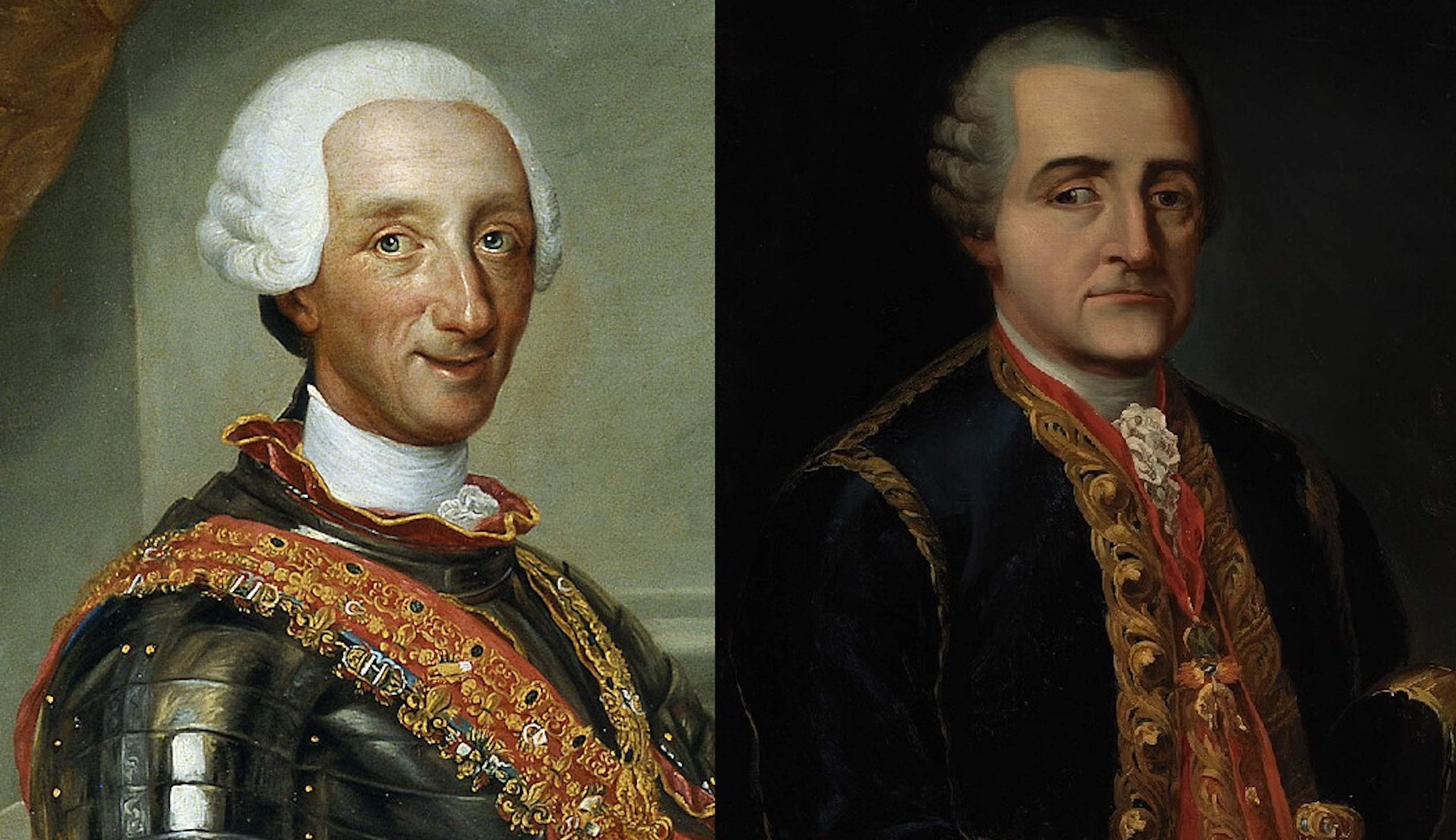 Representació de Carles III i del comte d'Aranda. Font Reial Acadèmia d'Història i Museu del Prado