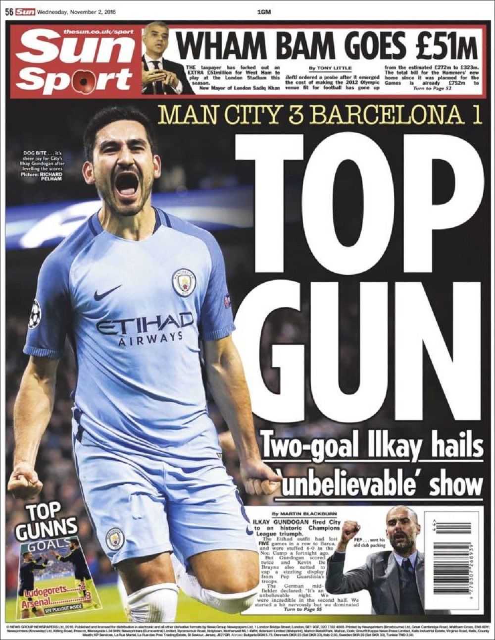 Pep Guardiola es alabado en las portadas de Inglaterra