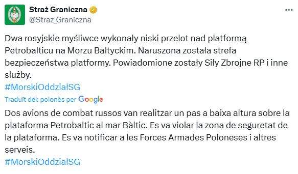 Traducció de la piulada de la Guàrdia Fronterera a X