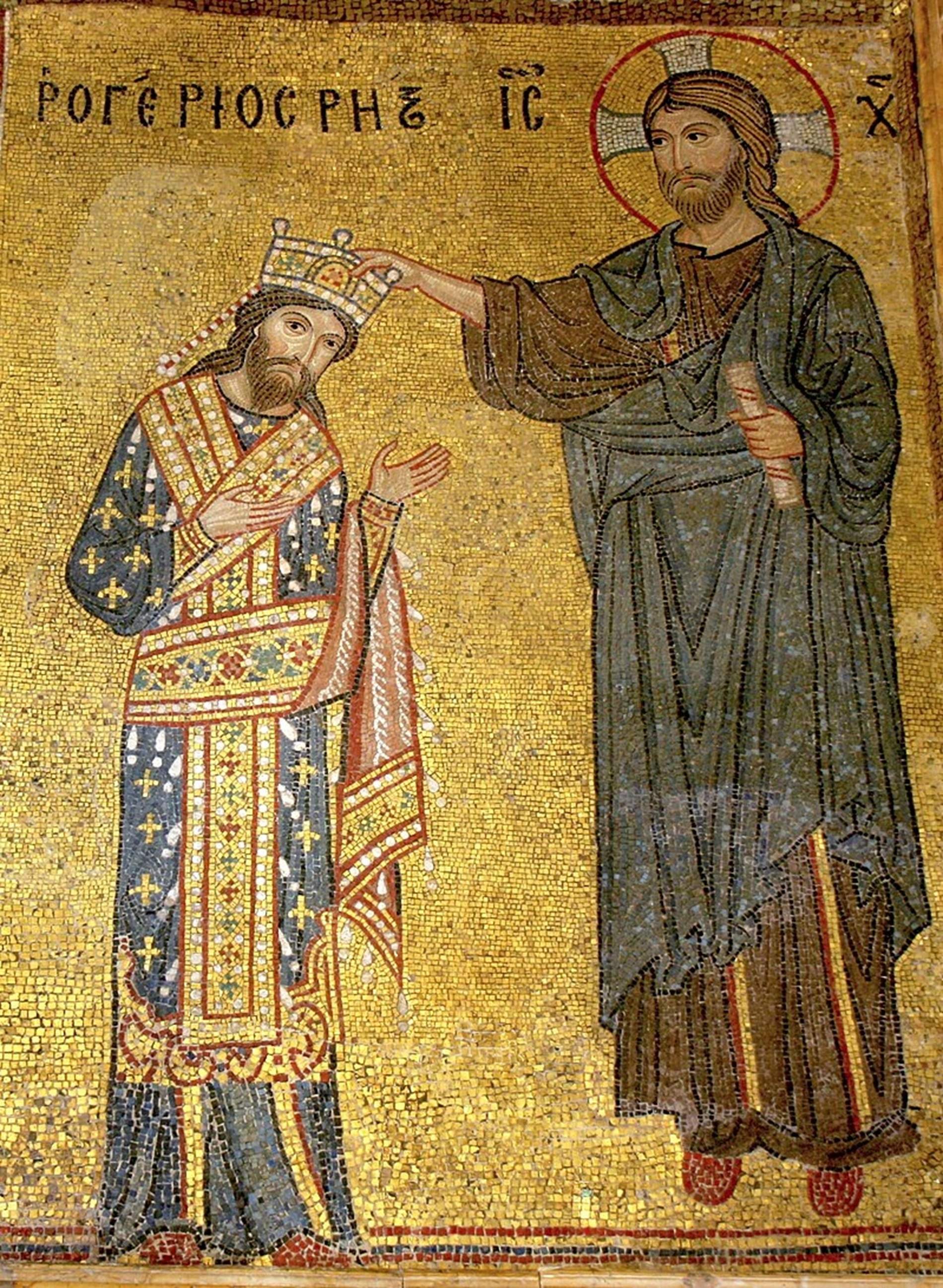 Representación de la coronación de Roger de Sicilia. Fuente Iglesia de la Martorana. Palermo