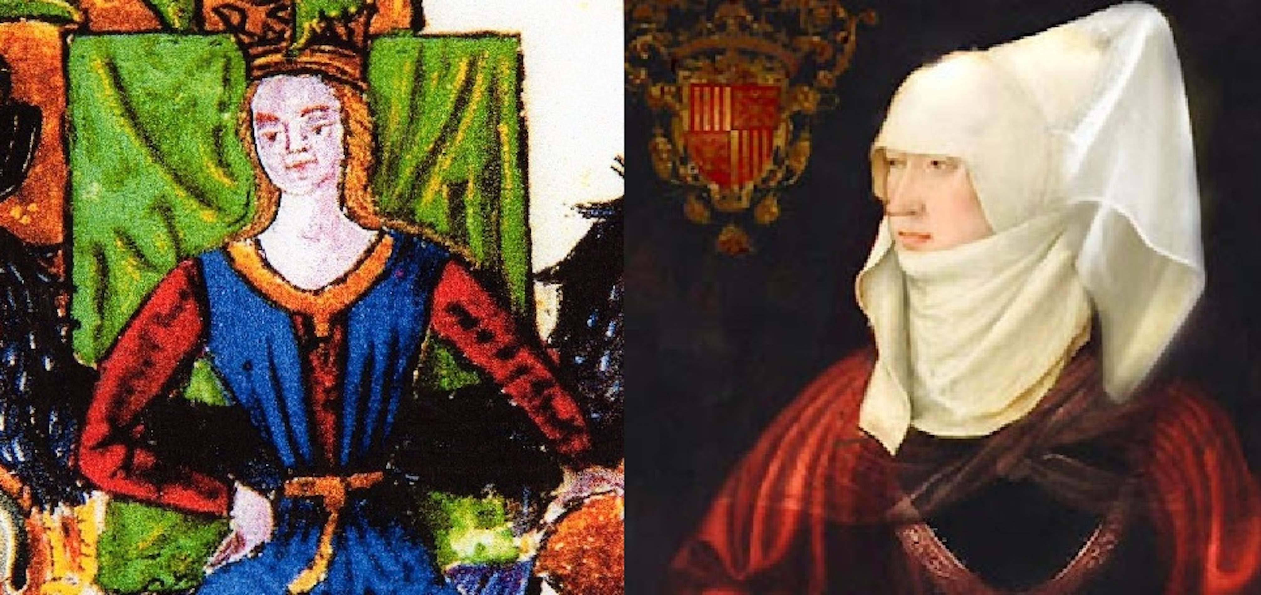 Representació de Maria de Sicília y de Blanca de Navarra, esposas de Martí el Joven. Fuente Wikimedia Commons