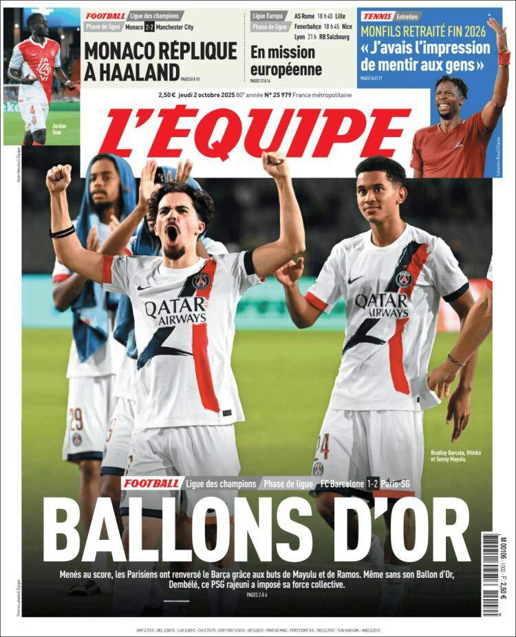 L'Équipe Portada 02 10 2025