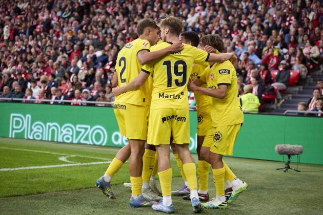 El Girona celebra un gol en San Mamés / Foto: Europa Press